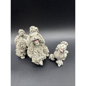 Vintage Gray Spaghetti Poodle Dog Mama Baby Ceramic Enesco Japan Figurine Kitsch
